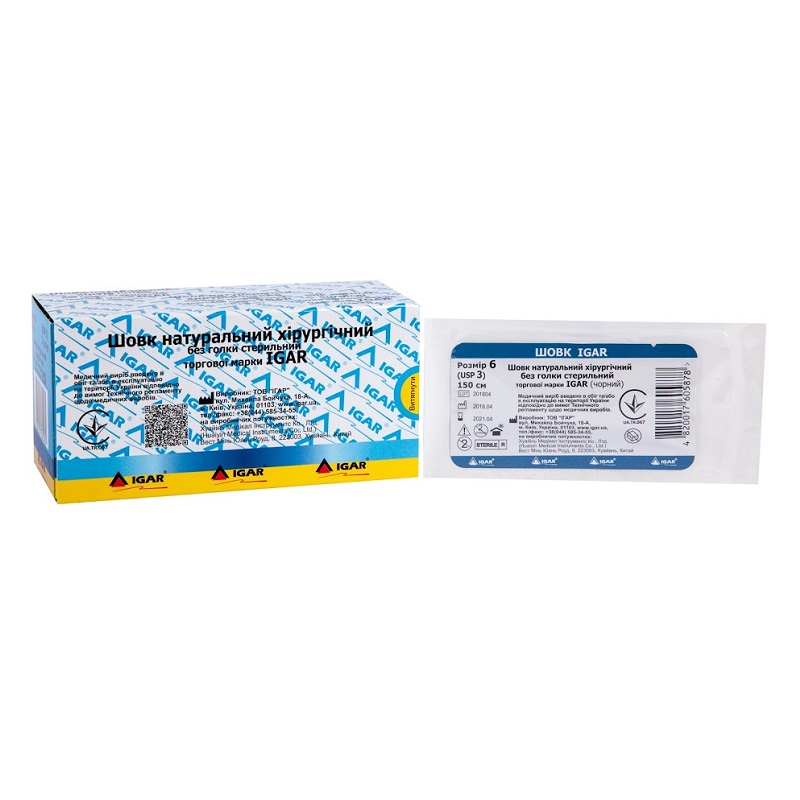 Шовк натуральний хірургічний без голки стерильний тм IGAR, №3 (USP 2/0) 1,5м